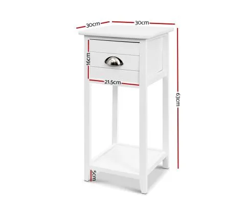 Bedside Table Nightstand Drawer Storage Cabinet Lamp Side Shelf White