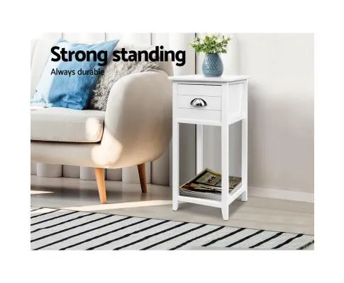 Bedside Table Nightstand Drawer Storage Cabinet Lamp Side Shelf White