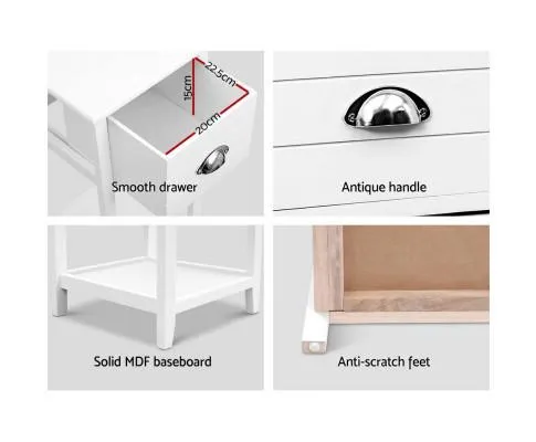 Bedside Table Nightstand Drawer Storage Cabinet Lamp Side Shelf White