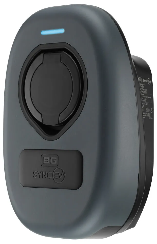BG SyncEV EVWC2S22GR EV Wall Charger 22kW Three Phase Type 2 Socketed Wi-Fi/LAN/RFID - Black