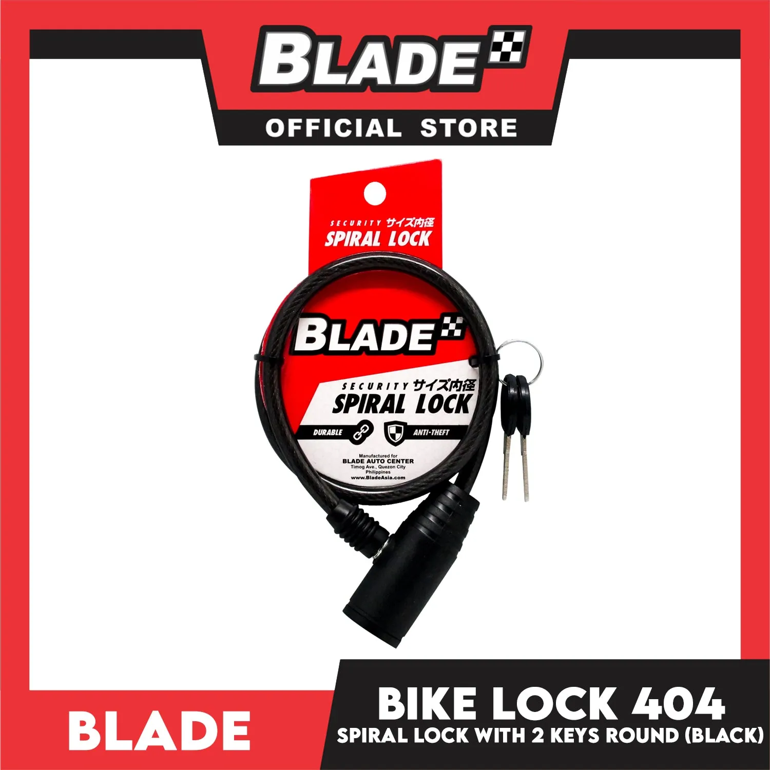 Blade Bike Lock 404 Security Spiral lock Round with 2 Keys (Black)
