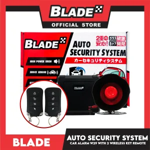 Blade Car Alarm W29 Auto Security Keyless Entry System with 2 Remote Controls & Siren Sensor- 12V Universal Remote Auto Door Lock/Unlock