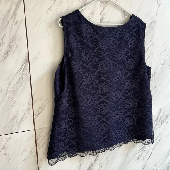 BUNDLE Vintage 2 Piece Navy Stretch Suit Blazer Jacket and Lace Tank SZ 18W