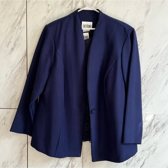 BUNDLE Vintage 2 Piece Navy Stretch Suit Blazer Jacket and Lace Tank SZ 18W