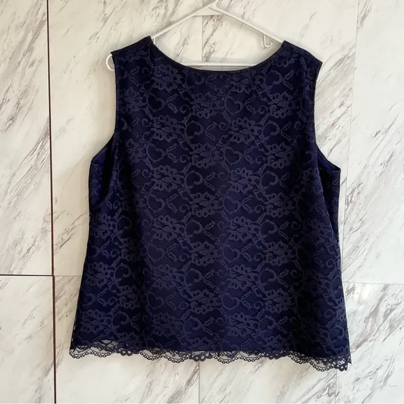 BUNDLE Vintage 2 Piece Navy Stretch Suit Blazer Jacket and Lace Tank SZ 18W