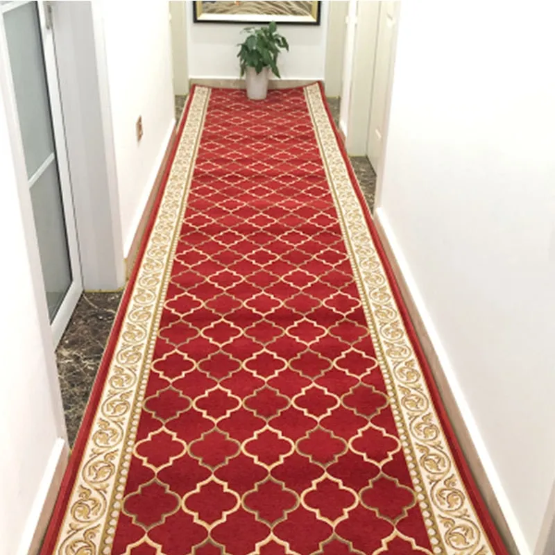 CarpetnRug Modern Long Hallway Carpet Red Black Golden Living Room Area Rug Hotel Luxury Hallway Rug Runner Soft Stair Carpet Anti-Slip Mat