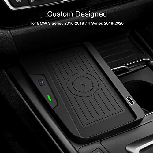 CarQiWireless Wireless Charger for 2016 2017 2018 BMW 3 Series Accessories F30 F31 F34 M3 2018 2019 2020 BMW 4 Series M4 Wireless Charging Pad for 320i/328i/328d/330i/340i/430i/440i/430i 440i xDrive