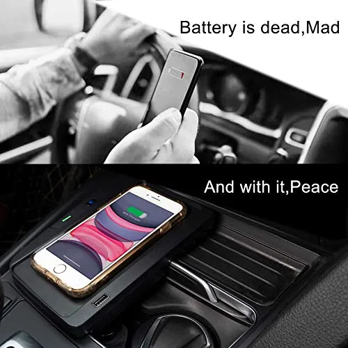 CarQiWireless Wireless Charger for 2016 2017 2018 BMW 3 Series Accessories F30 F31 F34 M3 2018 2019 2020 BMW 4 Series M4 Wireless Charging Pad for 320i/328i/328d/330i/340i/430i/440i/430i 440i xDrive