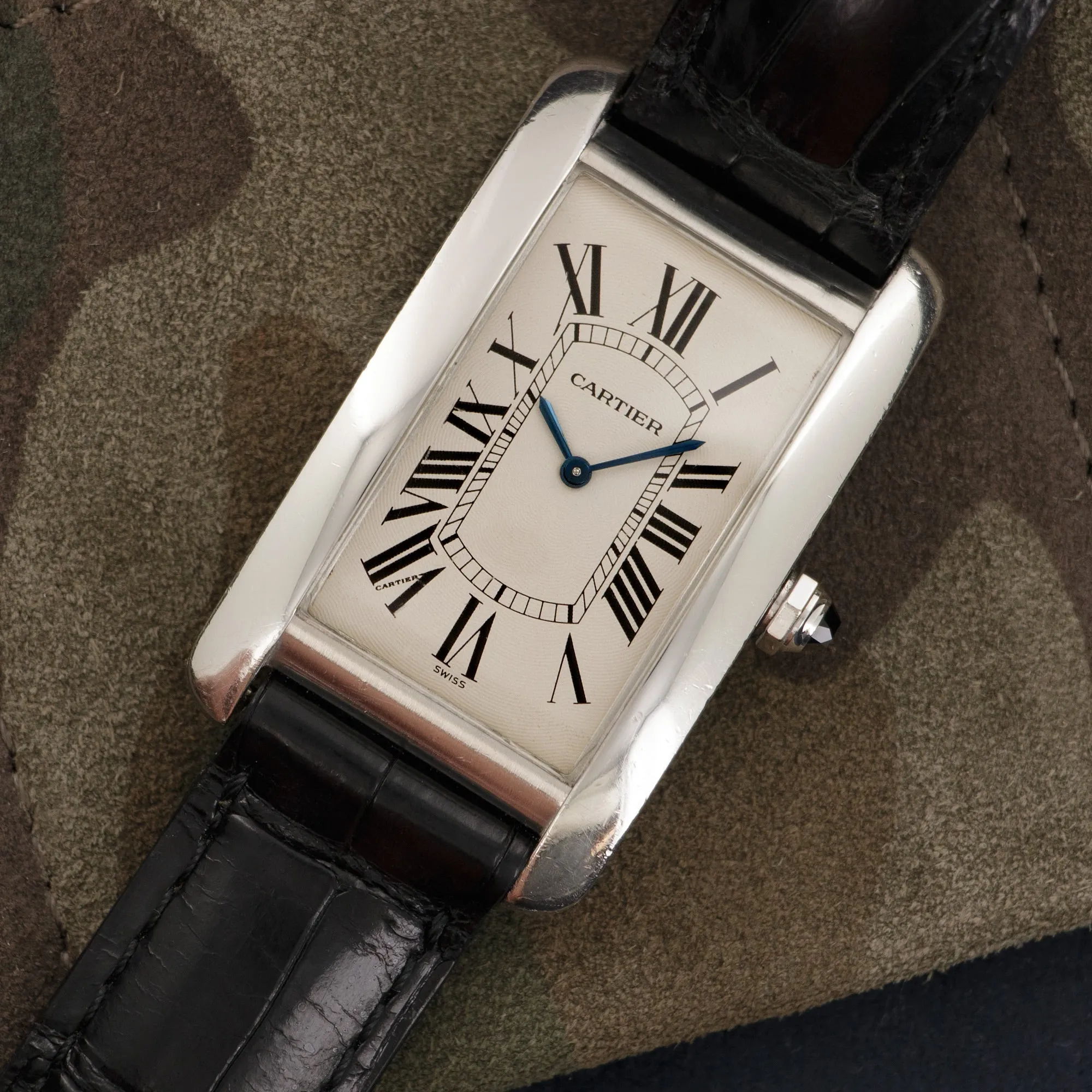 Cartier Platinum Jumbo Tank Americaine Mechanique Watch