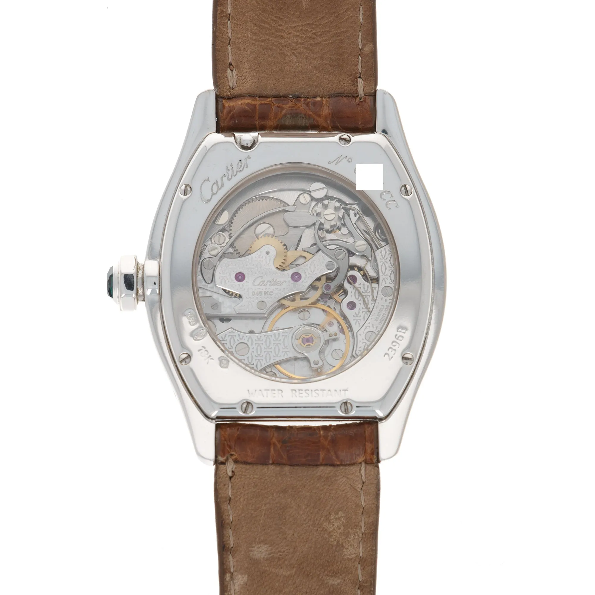 Cartier White Gold Tortue Monopoussoir Chronograph Watch Ref. 2396
