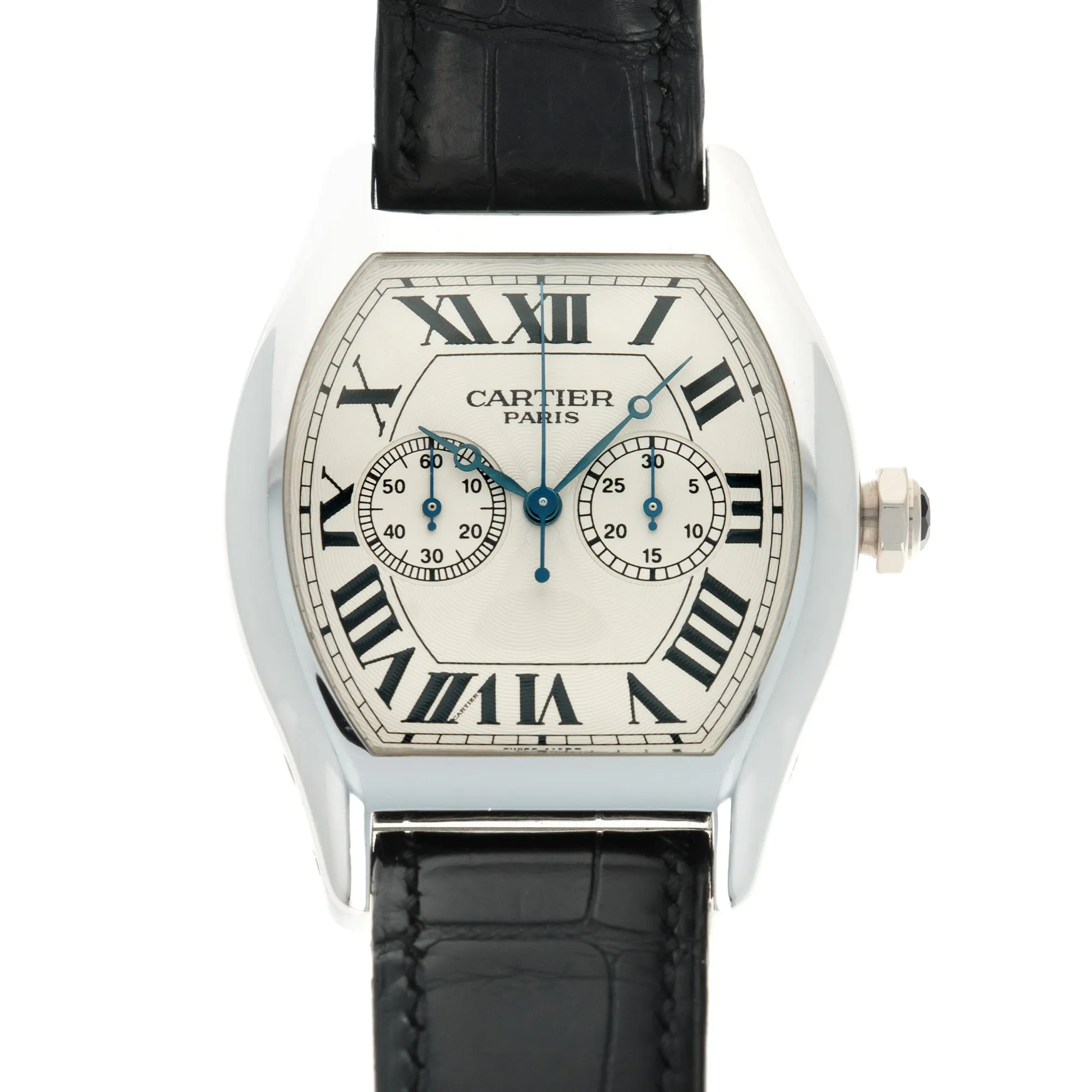 Cartier White Gold Tortue Monopoussoir Chronograph Watch Ref. 2762