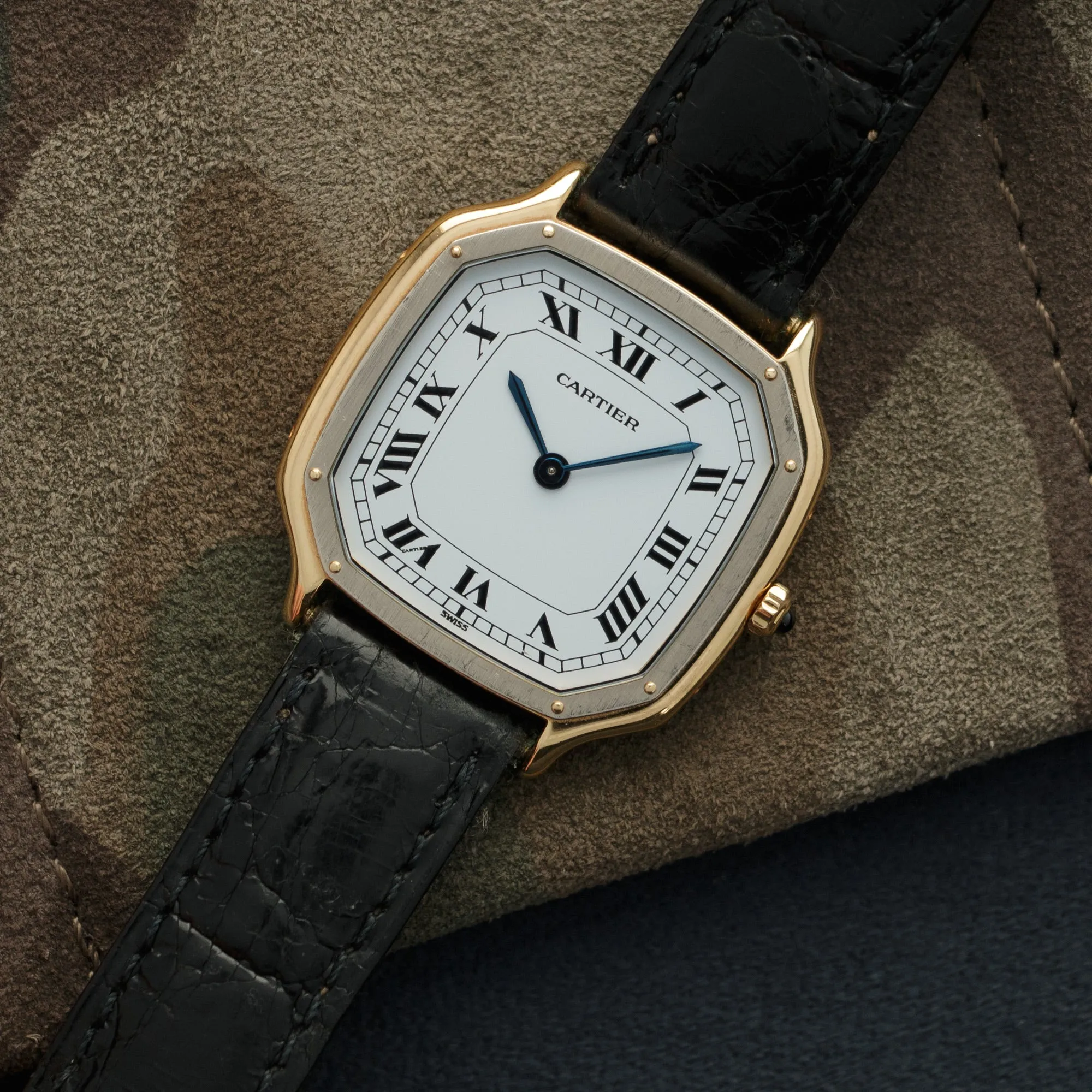 Cartier Yellow & White Gold Cushion Trianon Strap Watch