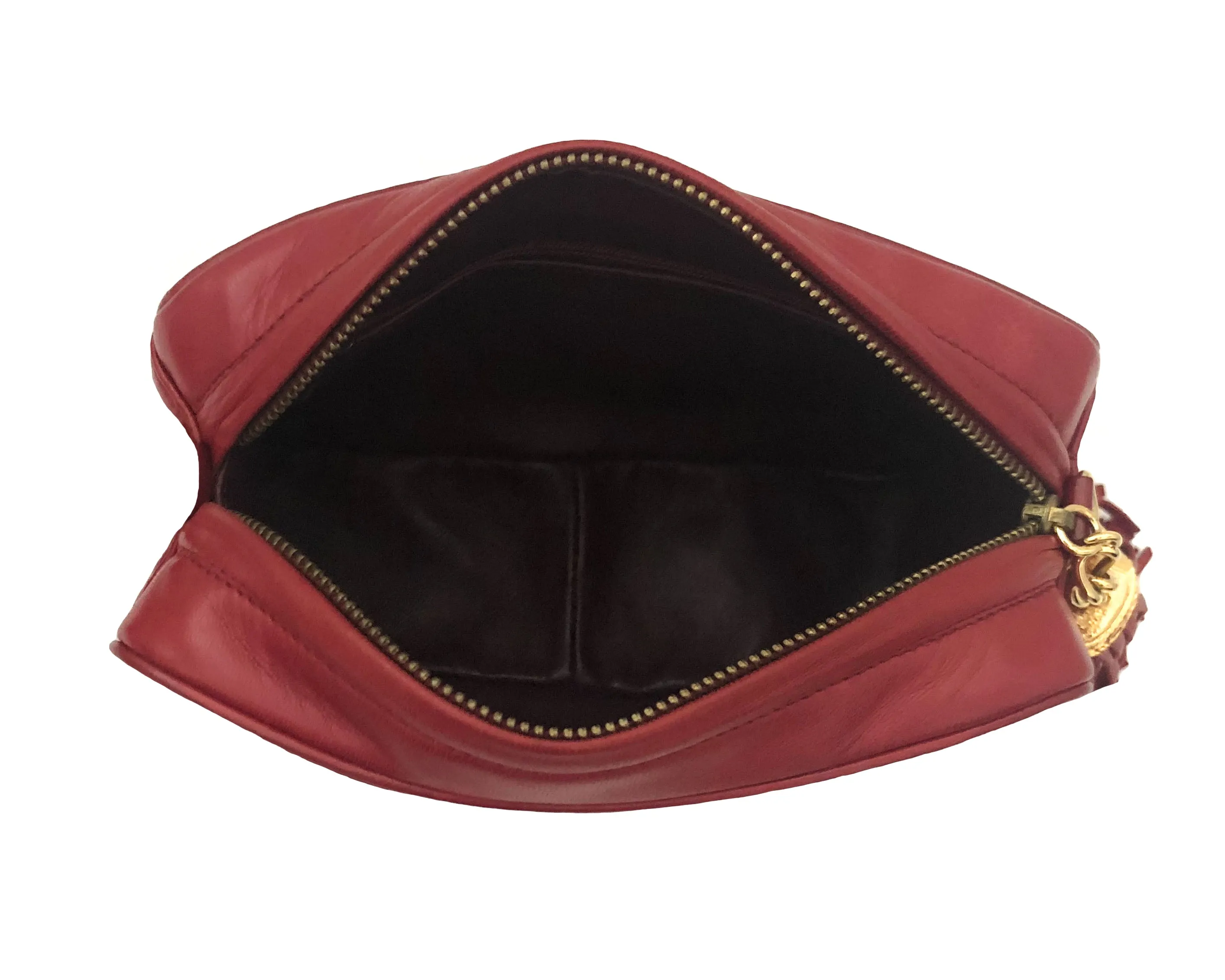 Chanel Vintage Rare Red Lambskin Classic Camera Bag