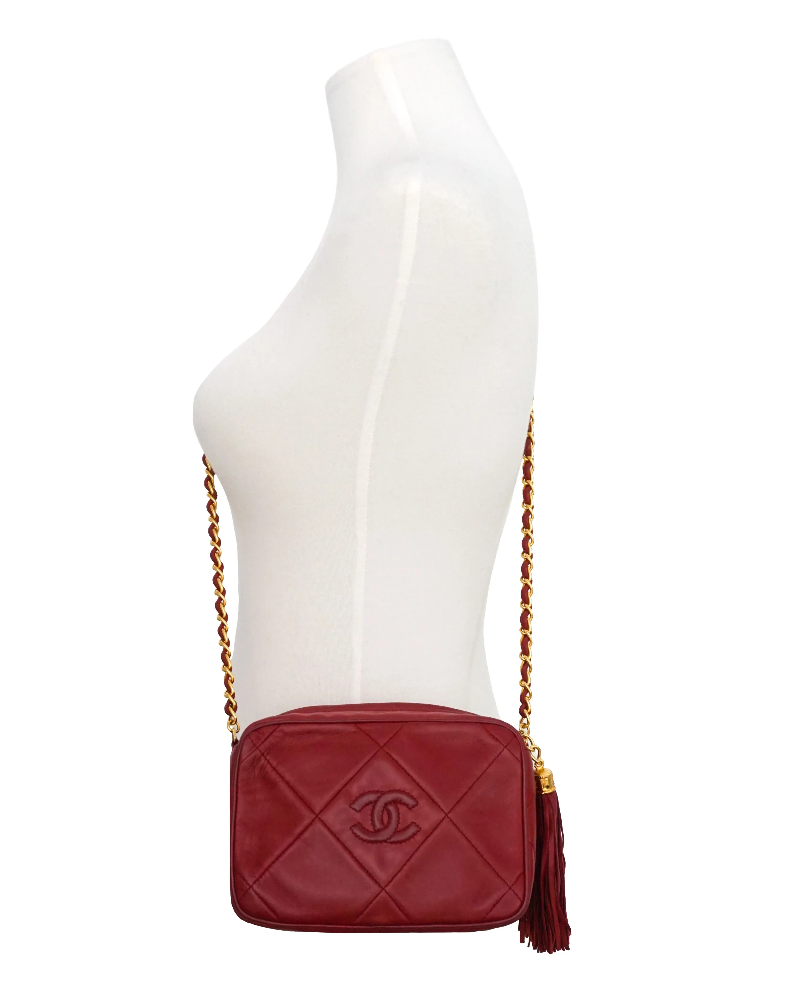 Chanel Vintage Rare Red Lambskin Classic Camera Bag