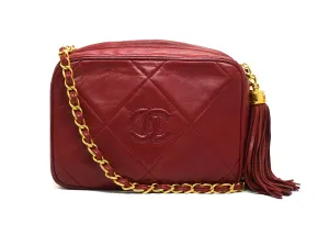 Chanel Vintage Rare Red Lambskin Classic Camera Bag