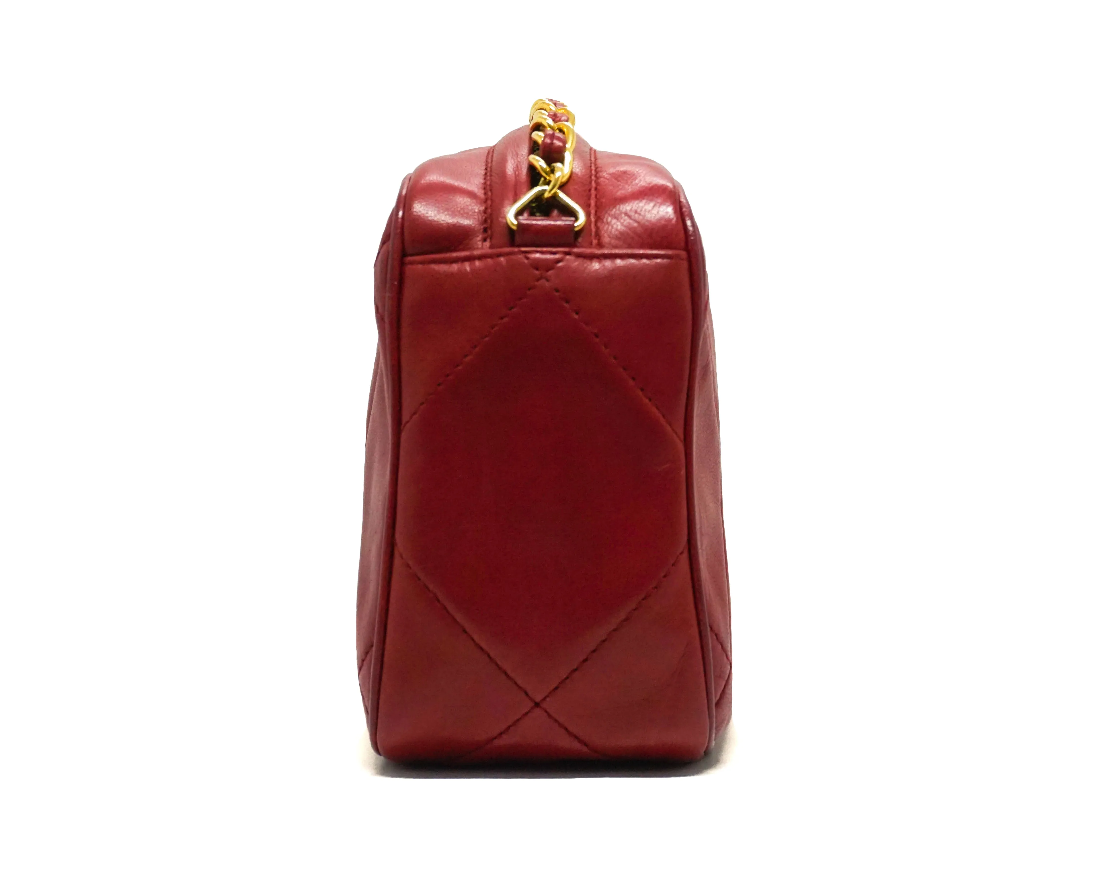 Chanel Vintage Rare Red Lambskin Classic Camera Bag
