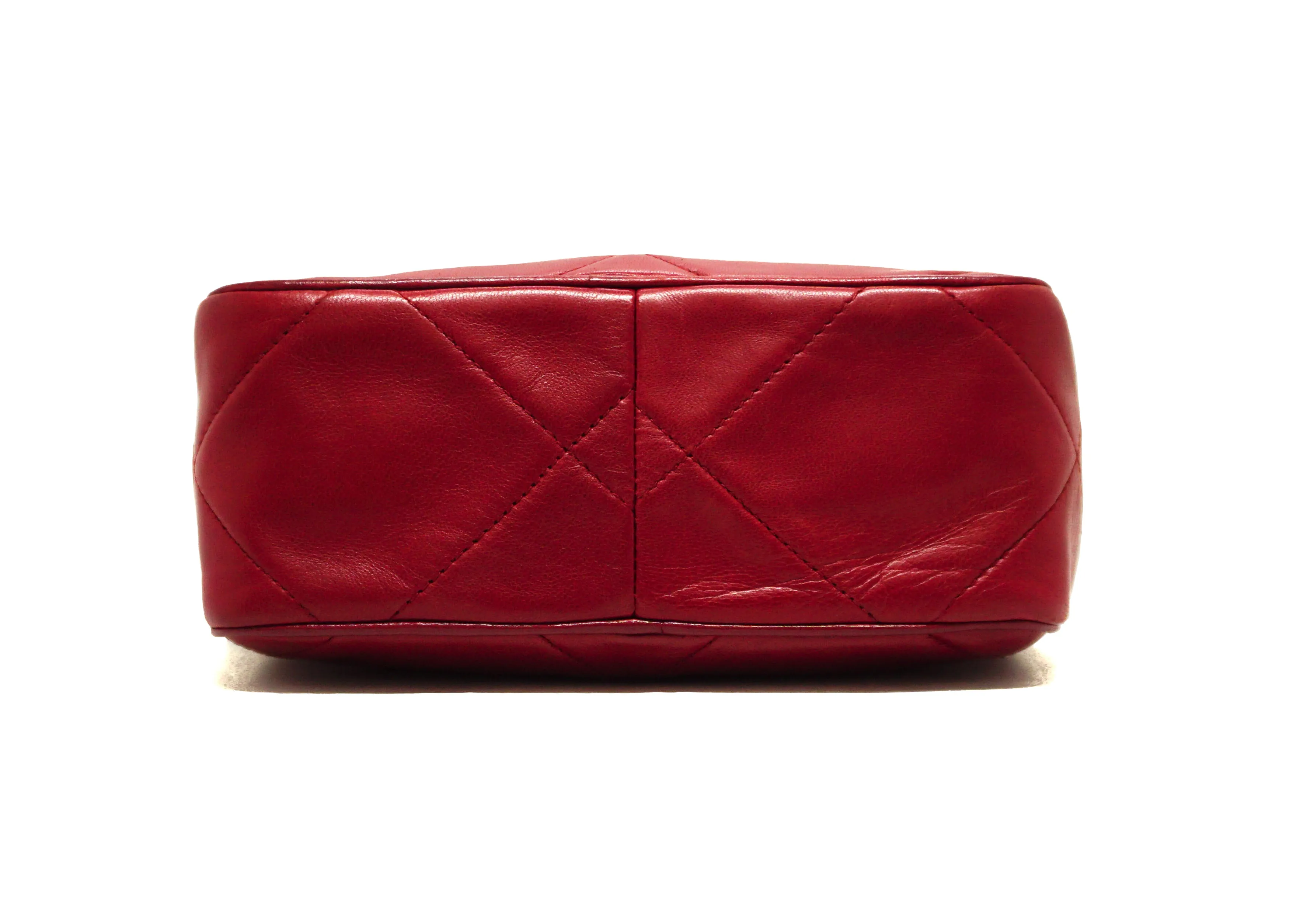 Chanel Vintage Rare Red Lambskin Classic Camera Bag