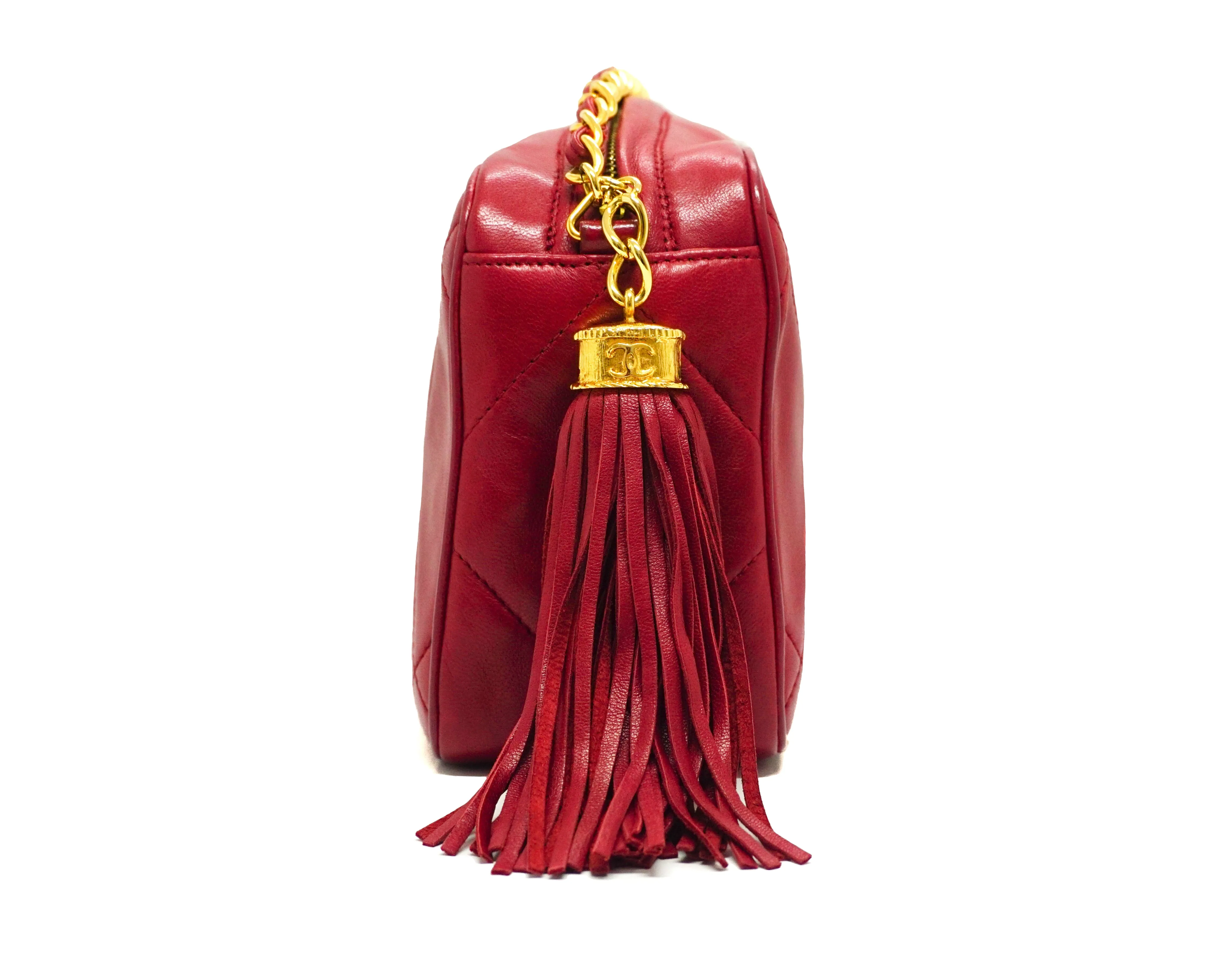 Chanel Vintage Rare Red Lambskin Classic Camera Bag