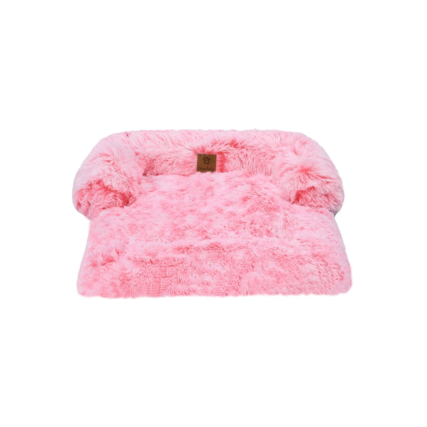 Charlie's Shaggy Faux Fur Bolster Sofa Protector Calming Dog Bed Ombre Pink Large