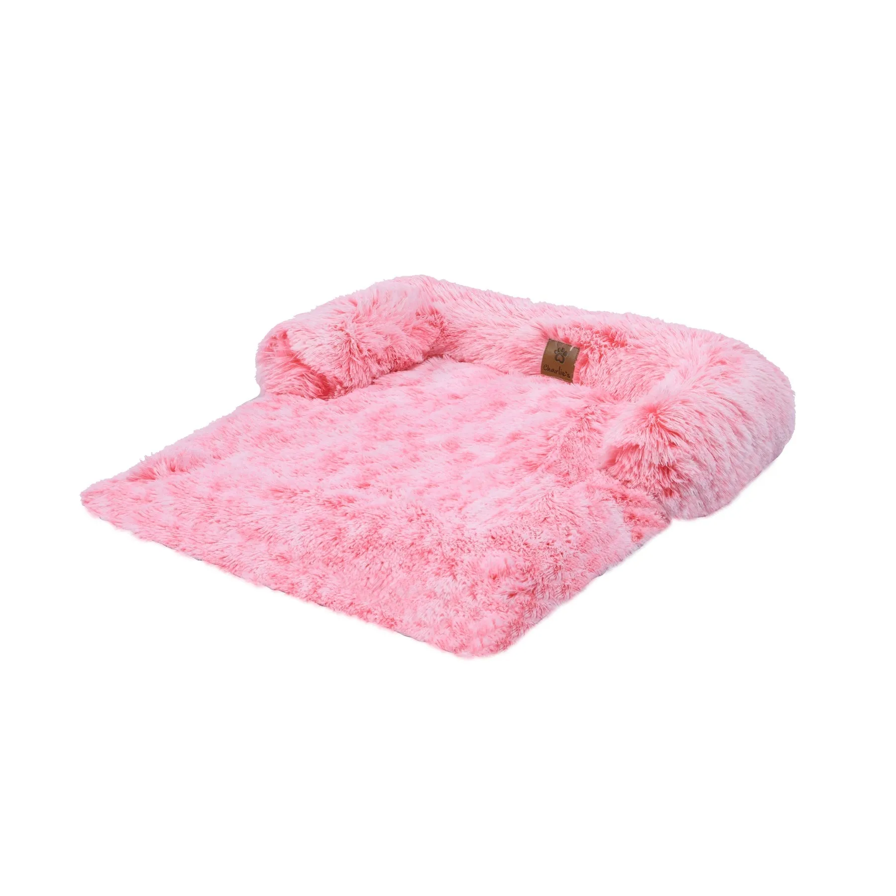 Charlie's Shaggy Faux Fur Bolster Sofa Protector Calming Dog Bed Ombre Pink Large
