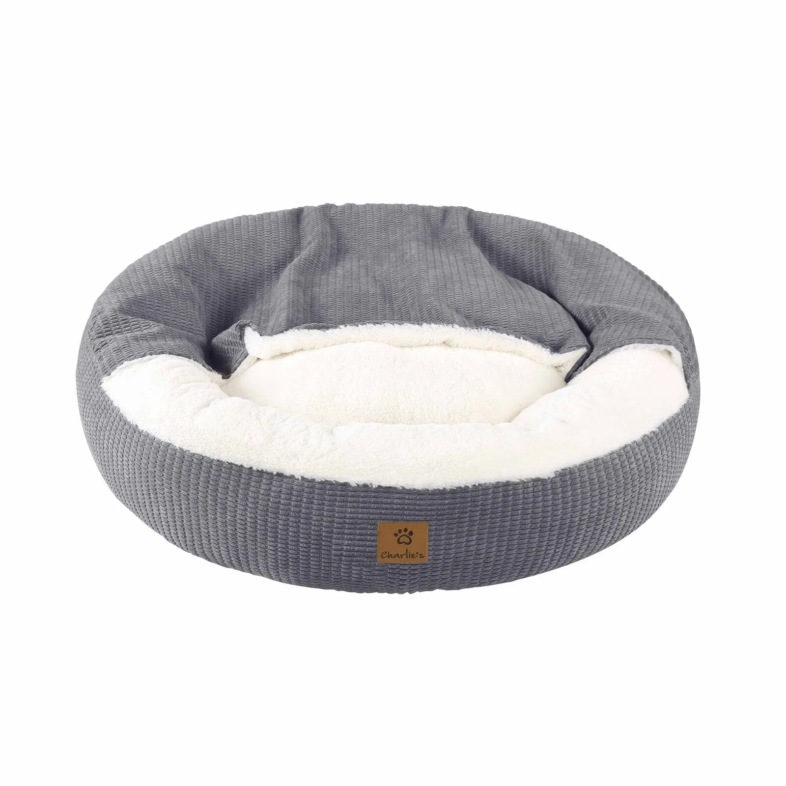 Charlie's Snookie Hooded Calming Dog Bed Grey Medium