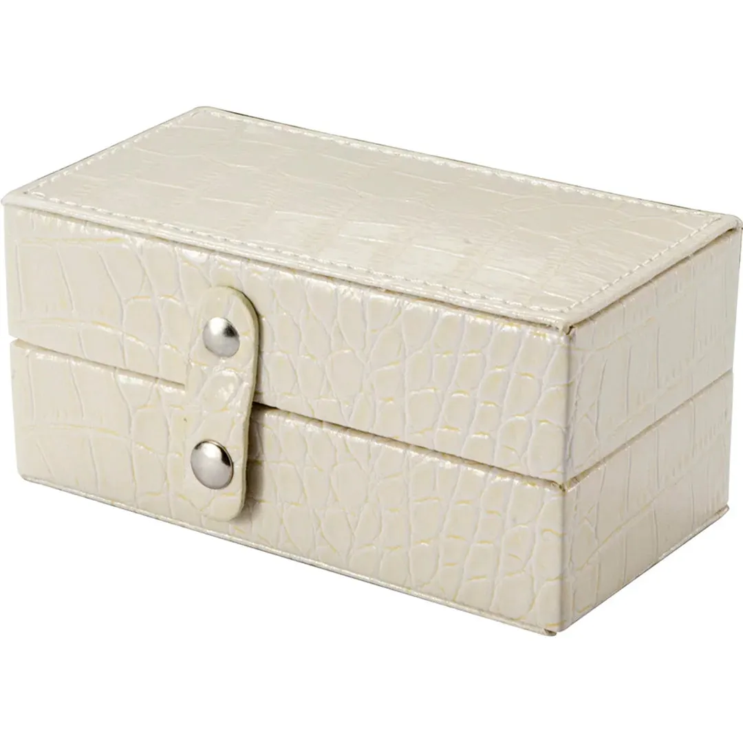 Cheri Bliss Portable Vegan Leather Croc Embossed Cream Jewelry Box with Drawer, Key Lock, and Carry Handle | BF12502