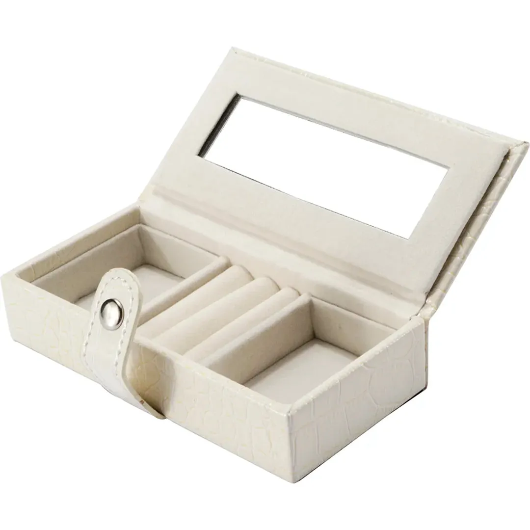 Cheri Bliss Vegan Leather Croc Embossed Cream Jewelry Box with Drawer and Key Lock  | BF12504