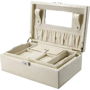 Cheri Bliss Vegan Leather Croc Embossed Cream Jewelry Box with Drawer and Key Lock  | BF12504