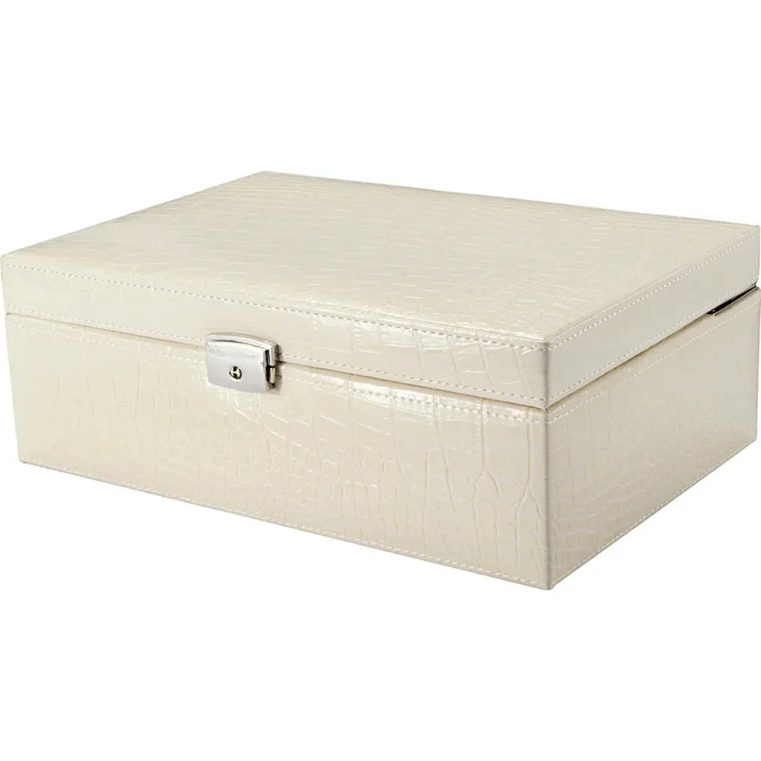 Cheri Bliss Vegan Leather Croc Embossed Cream Jewelry Box with Drawer and Key Lock  | BF12504