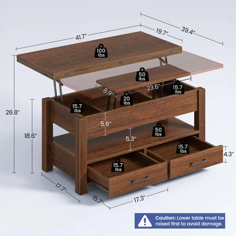 Coffee Table with Lift Top and Hidden Storage Compartments