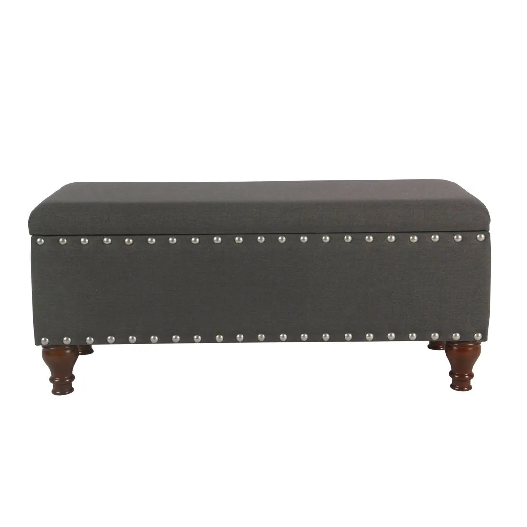 Collantes Upholstered Storage Bench Alcott Hill® Upholstery: Charcoal/Mattet Chrome Nailhead