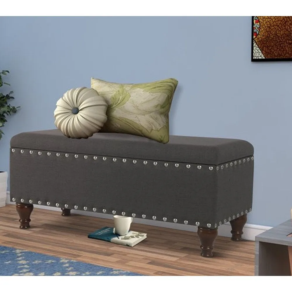 Collantes Upholstered Storage Bench Alcott Hill® Upholstery: Charcoal/Mattet Chrome Nailhead