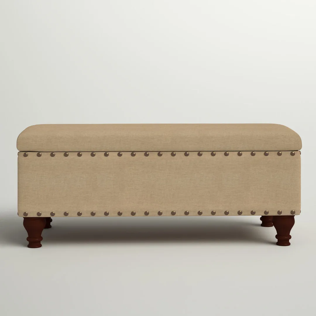 Collantes Upholstered Storage Bench Alcott Hill® Upholstery: Tan/Brushed Brass Nailhead