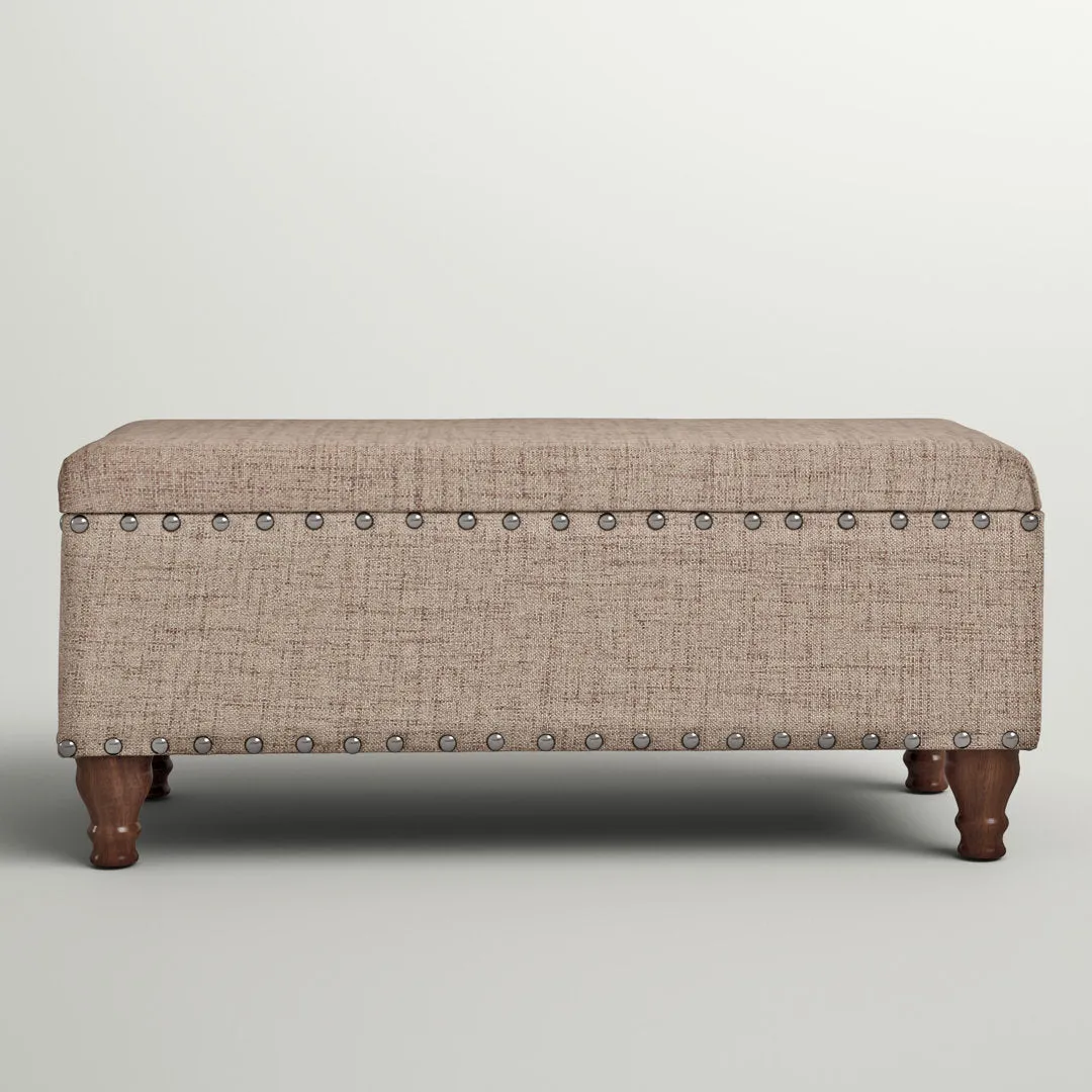 Collantes Upholstered Storage Bench Alcott Hill® Upholstery: Tan/Mottled Brown Nailhead