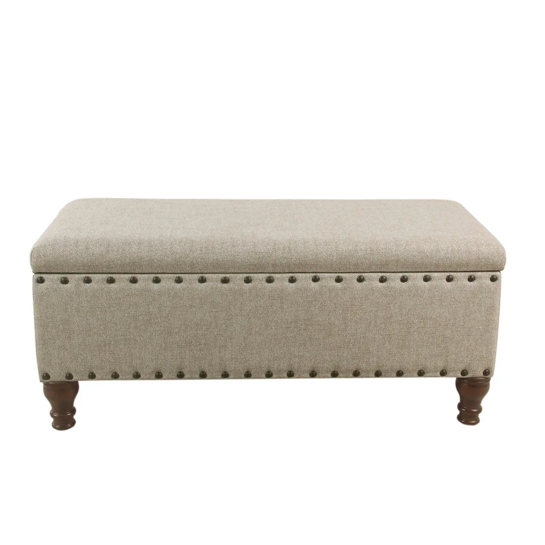 Collantes Upholstered Storage Bench Alcott Hill® Upholstery: Taupe/Mottled Brown Nailhead