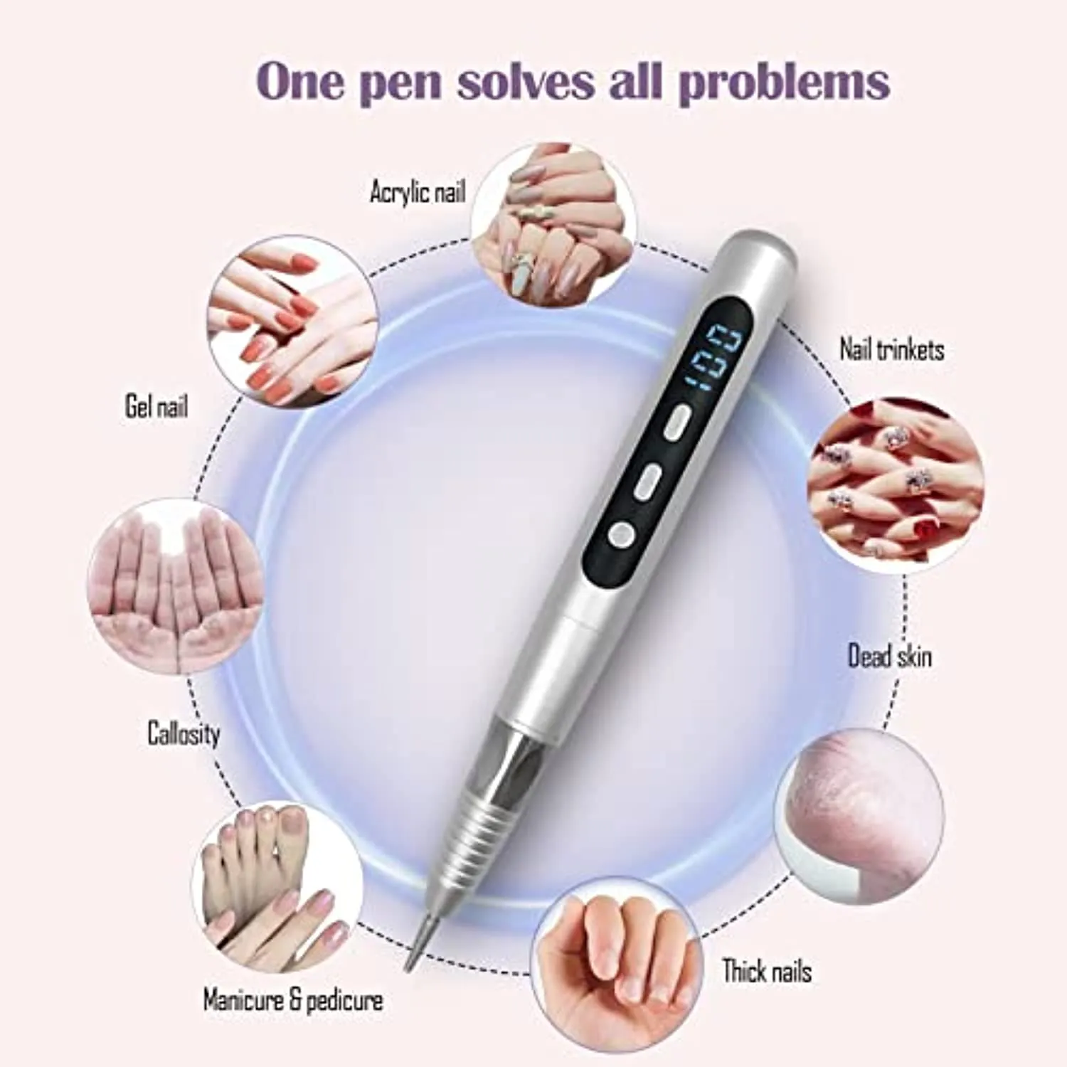 Cordless Nail drill Machine, Professional Electric Nail File for Acrylic Nails – 30000 rpm, Rechargeable Nail Efile for Home & Salon Use(Silver)