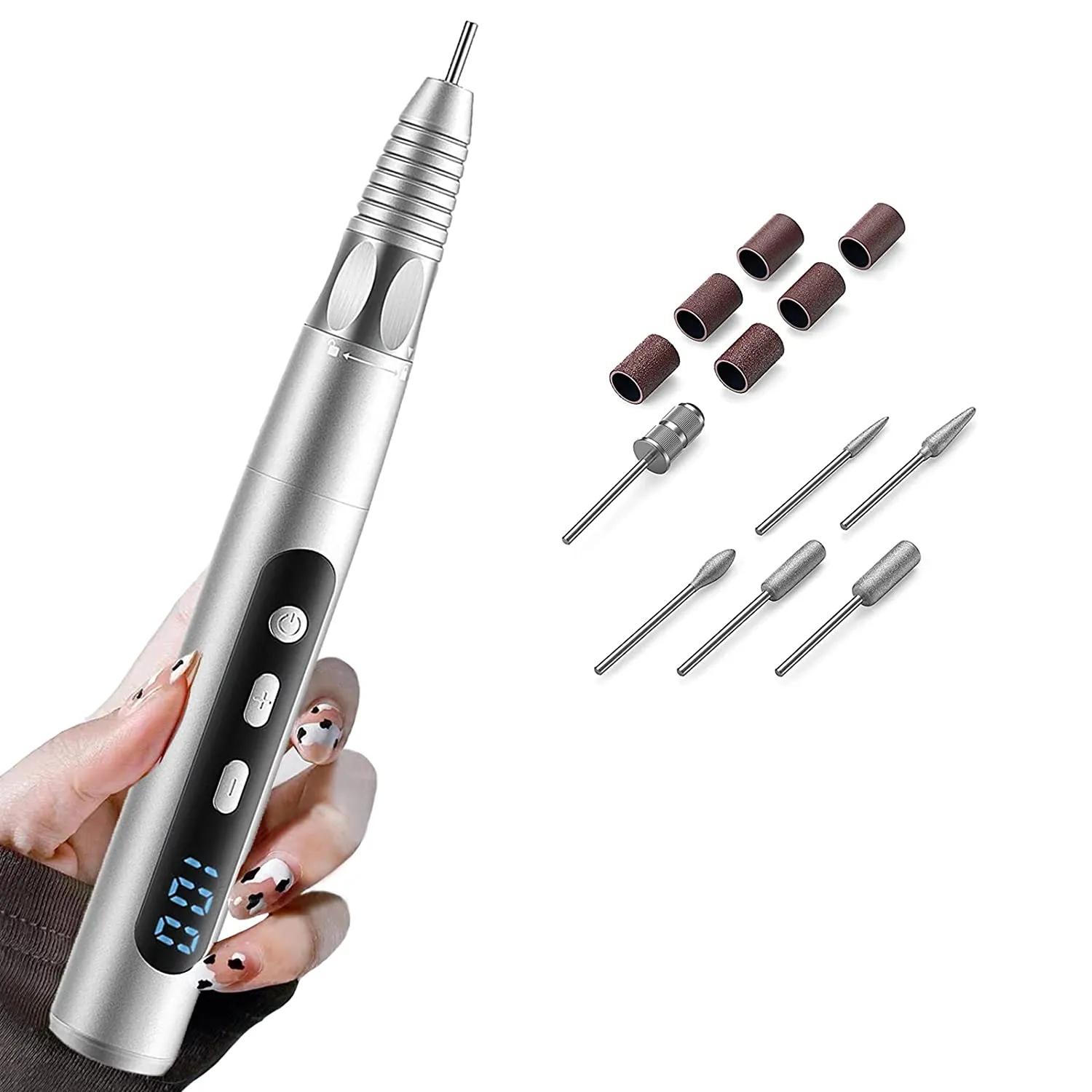 Cordless Nail drill Machine, Professional Electric Nail File for Acrylic Nails – 30000 rpm, Rechargeable Nail Efile for Home & Salon Use(Silver)