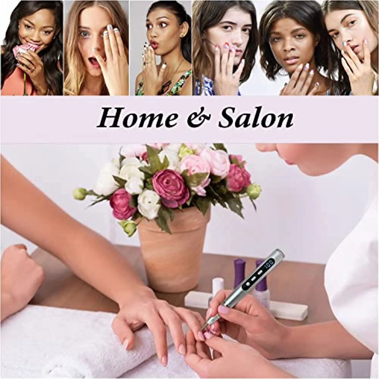 Cordless Nail drill Machine, Professional Electric Nail File for Acrylic Nails – 30000 rpm, Rechargeable Nail Efile for Home & Salon Use(Silver)