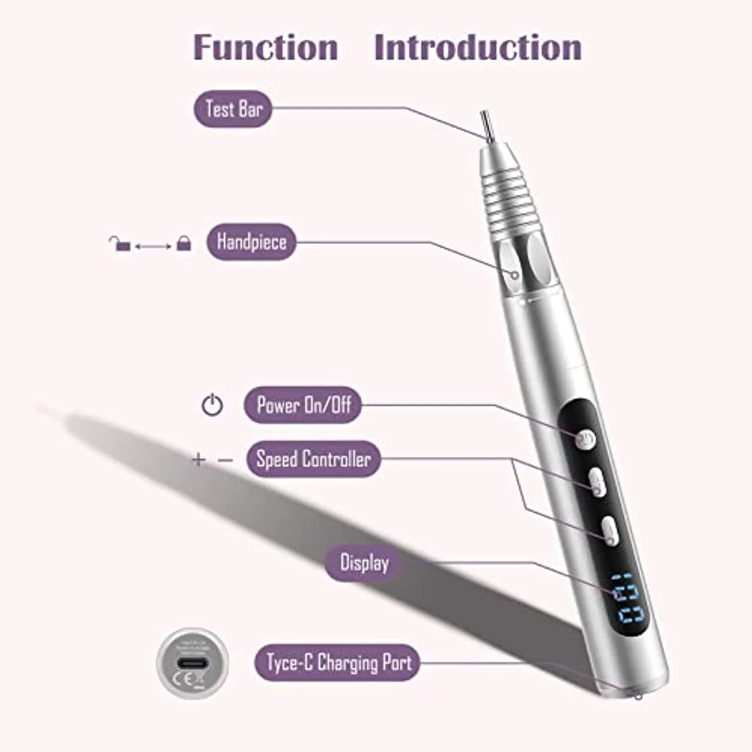 Cordless Nail drill Machine, Professional Electric Nail File for Acrylic Nails – 30000 rpm, Rechargeable Nail Efile for Home & Salon Use(Silver)