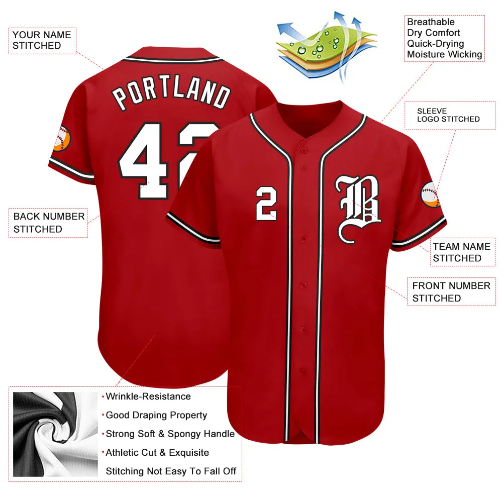 Custom Red White-Black Authentic Baseball Jersey