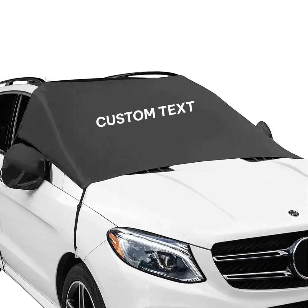 Custom Text For Car Windshield Snow Cover, Compatible with All Cars, Large Windshield Cover for Ice and Snow Frost with Removable Mirror Cover Protector, Wiper Front Window Protects Windproof UV Sunshade Cover FT15983