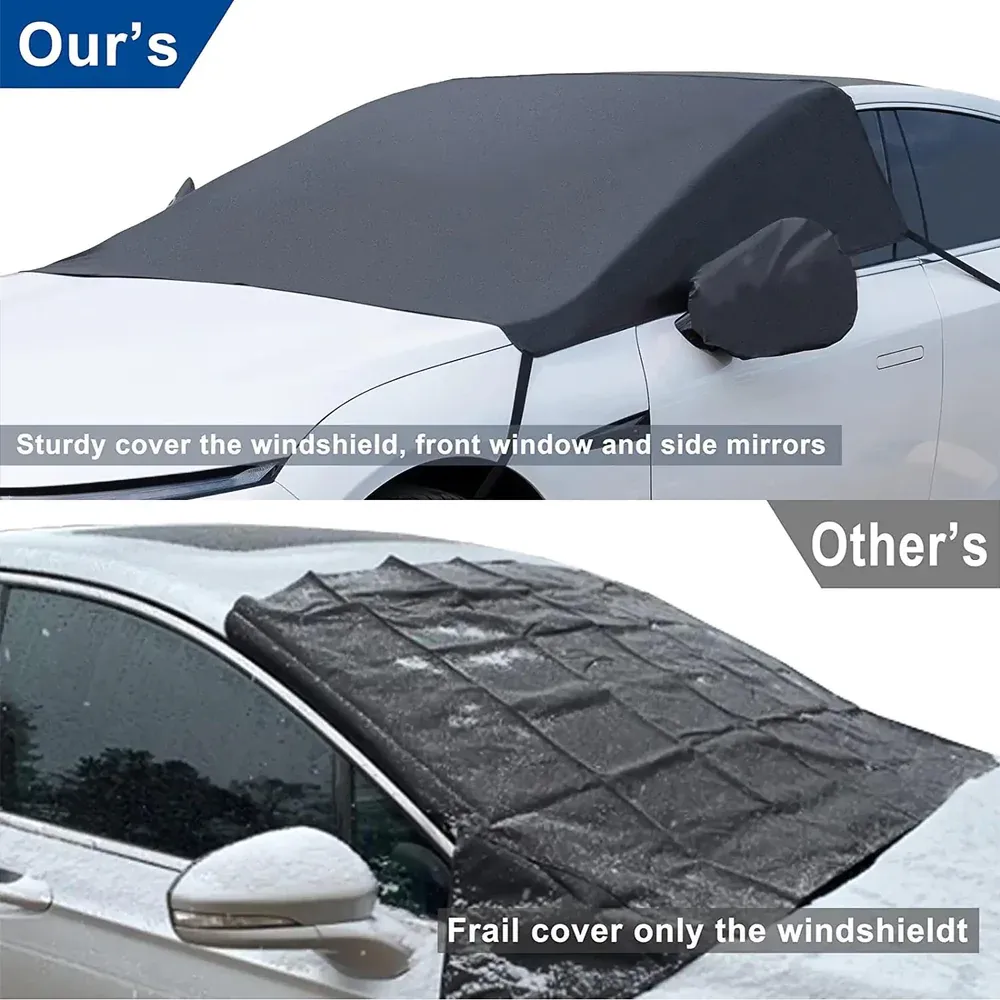 Custom Text For Car Windshield Snow Cover, Compatible with All Cars, Large Windshield Cover for Ice and Snow Frost with Removable Mirror Cover Protector, Wiper Front Window Protects Windproof UV Sunshade Cover FT15983