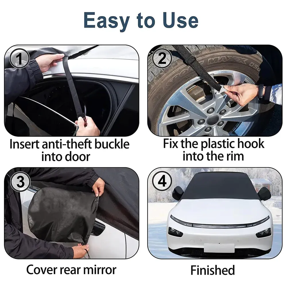 Custom Text For Car Windshield Snow Cover, Compatible with All Cars, Large Windshield Cover for Ice and Snow Frost with Removable Mirror Cover Protector, Wiper Front Window Protects Windproof UV Sunshade Cover MA15983