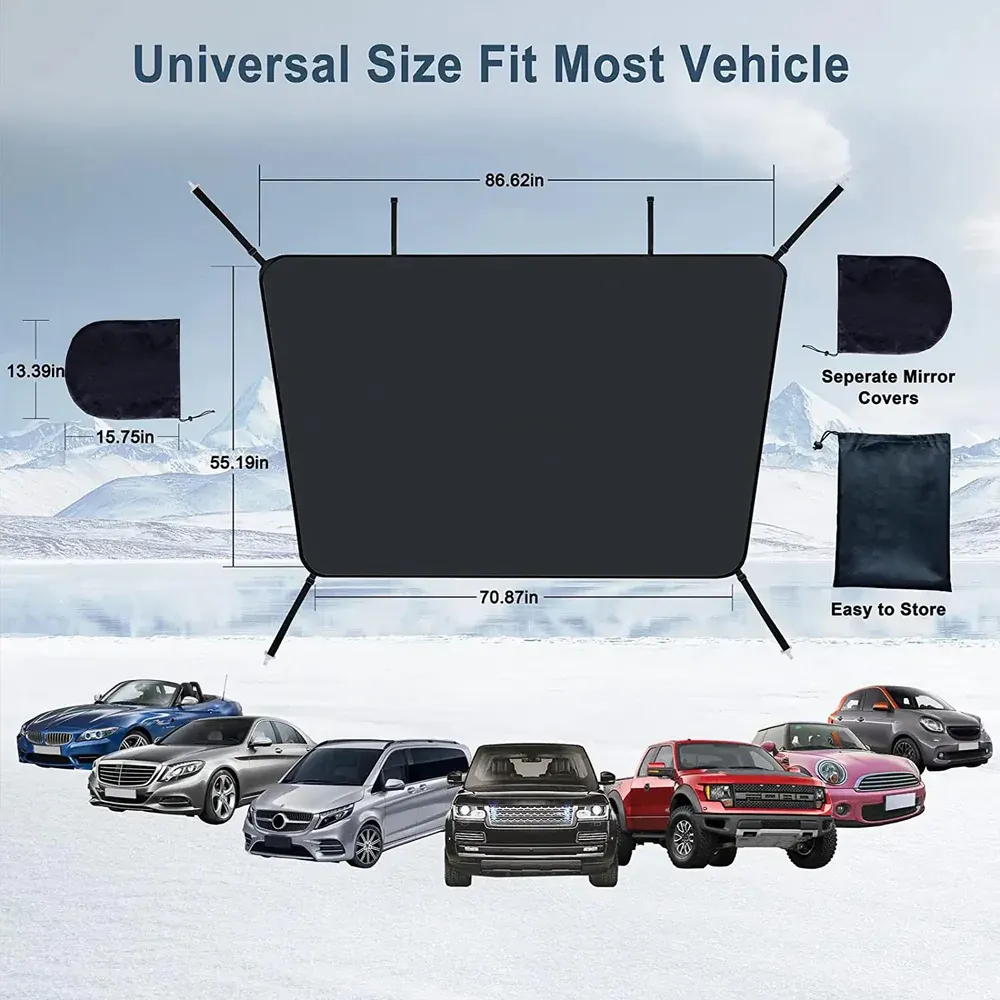 Custom Text For Car Windshield Snow Cover, Compatible with All Cars, Large Windshield Cover for Ice and Snow Frost with Removable Mirror Cover Protector, Wiper Front Window Protects Windproof UV Sunshade Cover MA15983