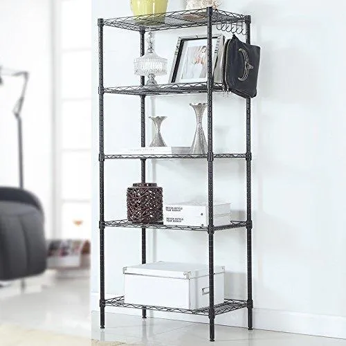 Detailorpin Changeable Assembly Floor Standing Carbon Steel Storage Rack Multipurpose Shelf Display Rack for Kitchen Garage Bedroom Storage Display Shelves（US Stock） (Black)