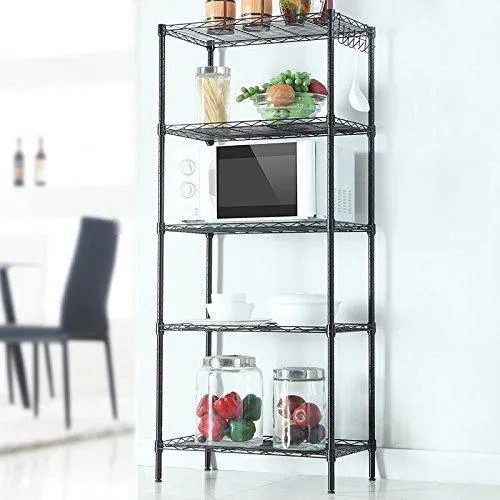 Detailorpin Changeable Assembly Floor Standing Carbon Steel Storage Rack Multipurpose Shelf Display Rack for Kitchen Garage Bedroom Storage Display Shelves（US Stock） (Black)