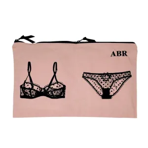 Double Lingerie Canvas Bag Set - Pink