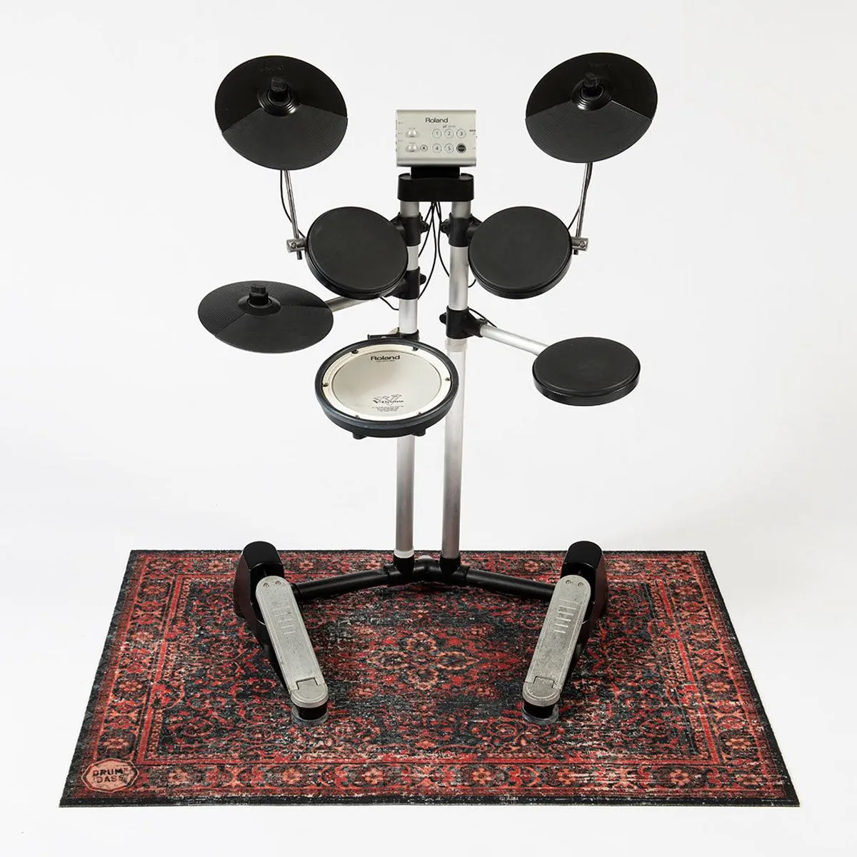 DRUMnBASE Vintage Persian Drum Rug in Black & Red