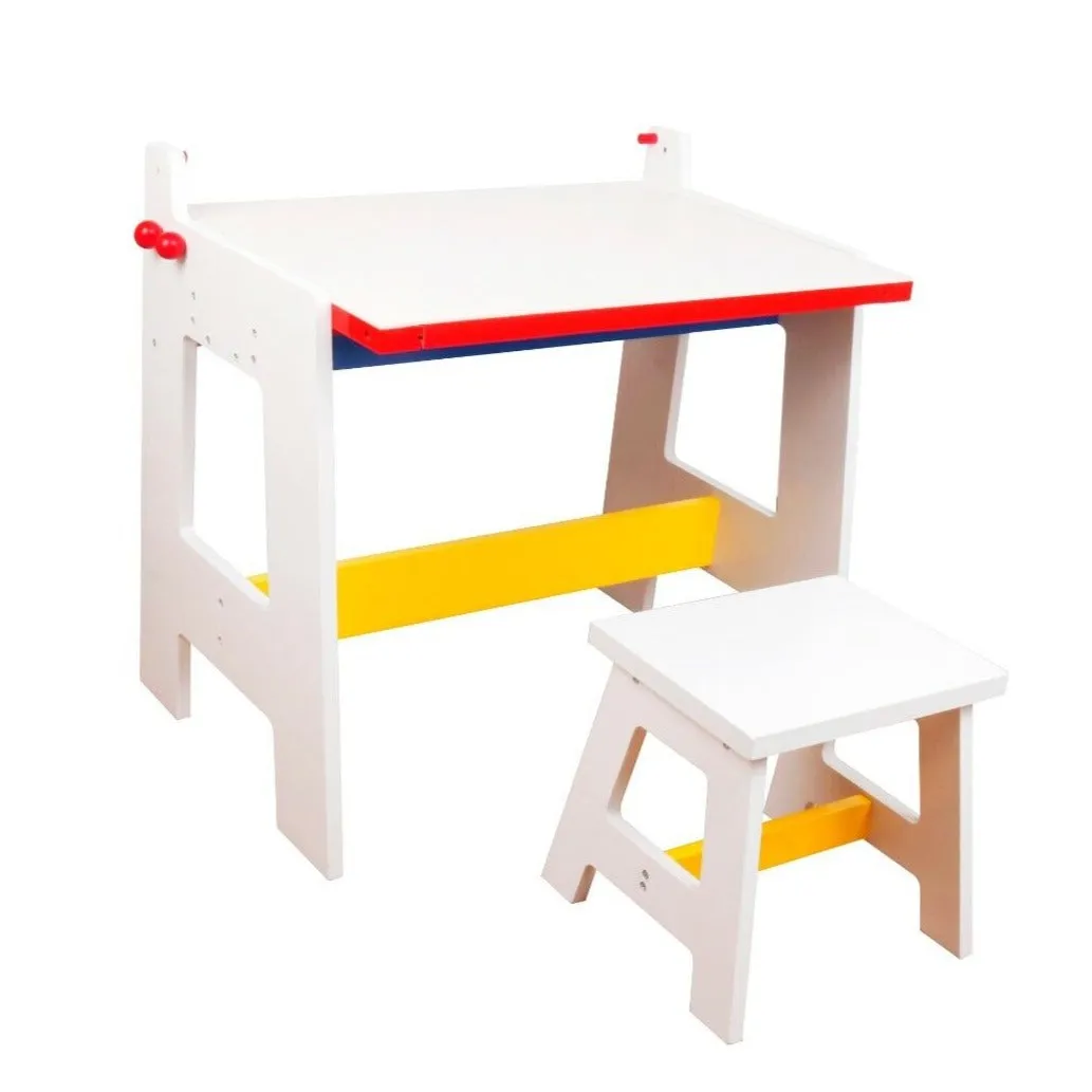 Eco-Conscious Solid Wood 2-in-1 Desk & Stool Set with Easel, Storage & Paper Roll | 3-8 Years
