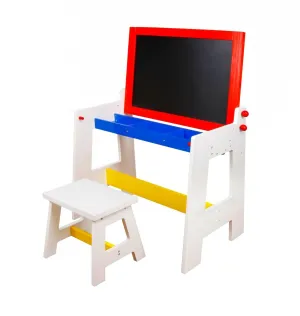 Eco-Conscious Solid Wood 2-in-1 Desk & Stool Set with Easel, Storage & Paper Roll | 3-8 Years